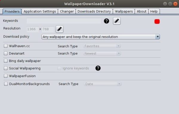 Janela principal do Wallpaper Downloader